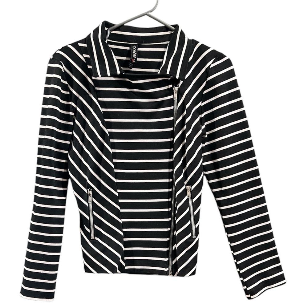 🇨🇦Made in Canada, COLORI Black & White Diagonal Striped Blazer - Size medium - Picture 1 of 4